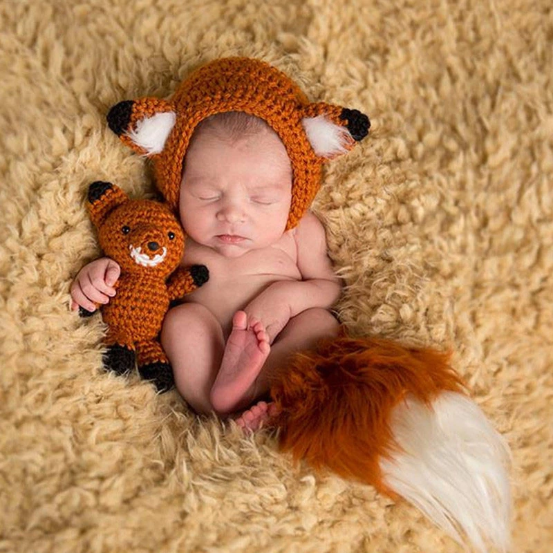 Nouveau Ne Bebe Photographie Accessoires Mignon Animal Costume Tricot Renard Forme Oreilles Chapeau Renard Jouet Poupee Ensemble Tir Bebe Photo Accessoire Aliexpress