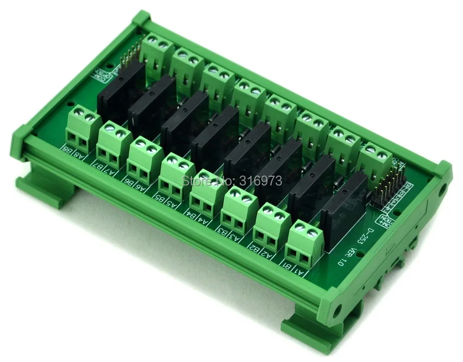 DIN Rail Mount 8 Channel SSR/Solid State Relay Interface Module, AC100