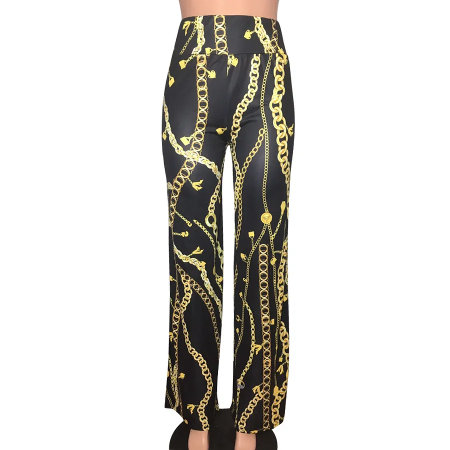 Новое поступление, женские длинные брюки с золотой цепочкой и цифровой печатью, прямые брюки, женские модные брюки, брюки с высокой талией