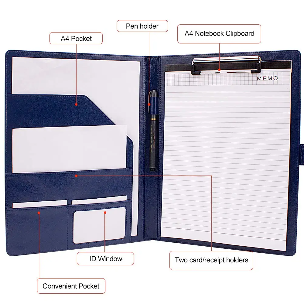 

A4 Clipboard Folder Portfolio A4 Paper File Folder for Legal Pad Paper for Office Conference (Blue)