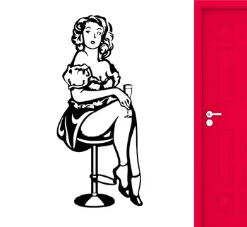 

Wall Stickers Girl in Bar Sexy Retro Pin Up Woman Vinyl Decal