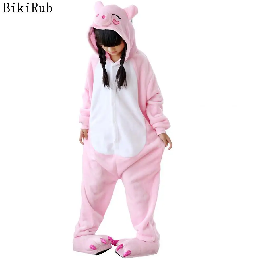 BIKIRUB Children Pajamas Winter Hooded Sleepwear Boys Girls Pajama Set  Cute Pink Pig Animal Kids Pyjama Flannel Pijama pajama sets couple	 Sleepwear & Robes