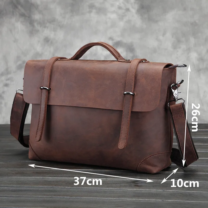 PNDME vintage business simple high quality crazy horse cowhide genuine leather office men's briefcase laptop bag messenger bags