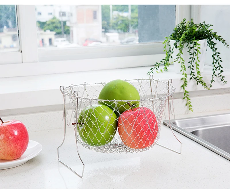 TUUTH Stainless Steel Fried Filter Basket Drainage Rack Fruit Basket Telescopic Folding Chef Kitchen Tools Accessories B5