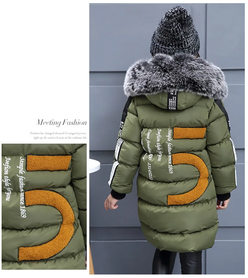 2018 Faux Fur Hood Jacket for Girls Children Snow Wear Parka Thick Cotton-Padded Winter Jacket for Children Christma Winter Coat (12)