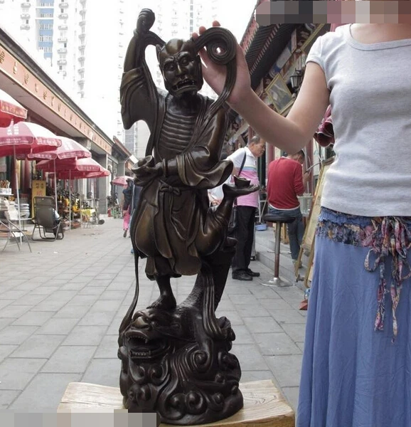 

R0717 Details about Chinese Folk Myth Copper Bronze KuiXing God KuiXing point bucket Buddha Statue (B0328)