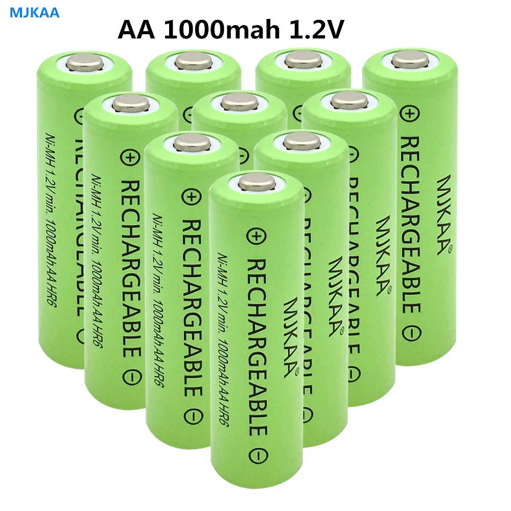 

10Pcs AA battery 1000mAh 1.2V NICD Rechargeable Batteries 2A NI-CD Batteries button top batteries
