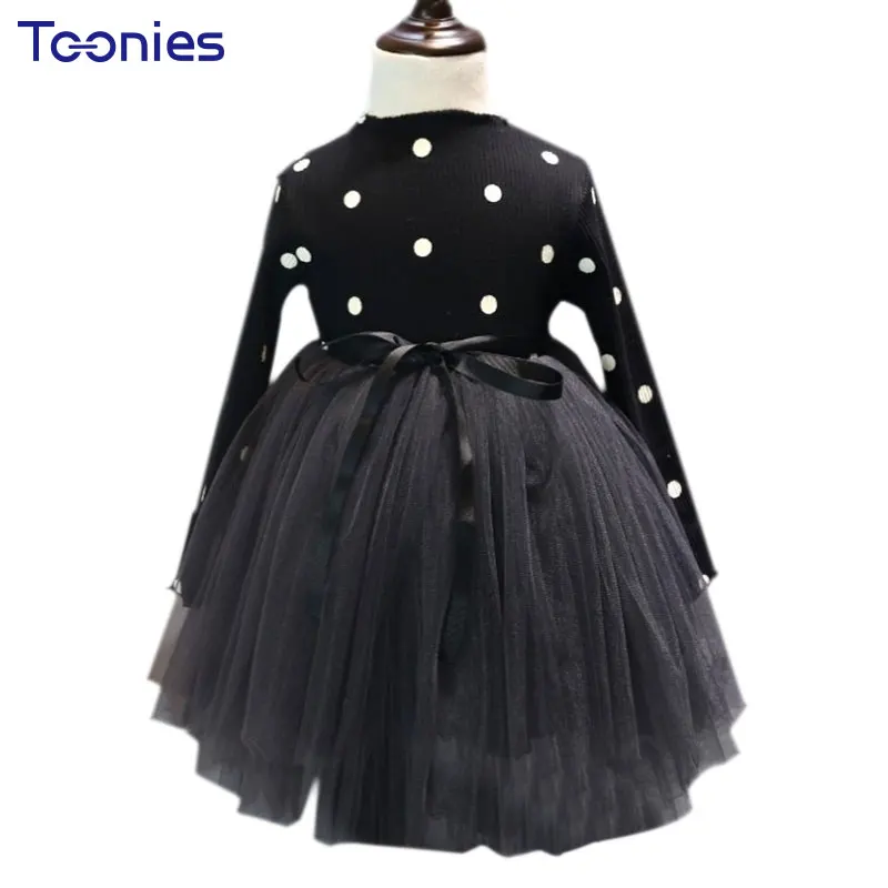 

Dotted Long Sleeve Kids Dresses for Girls New Autumn Ball Gown Chirstmas Toddler Party Costume Child Clothes Waist Belt Vestido