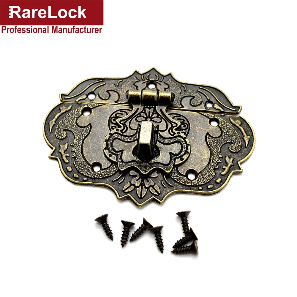 Rarelock Flower Pattern Jewelry Wooden Case Box Lock Hardware Antique