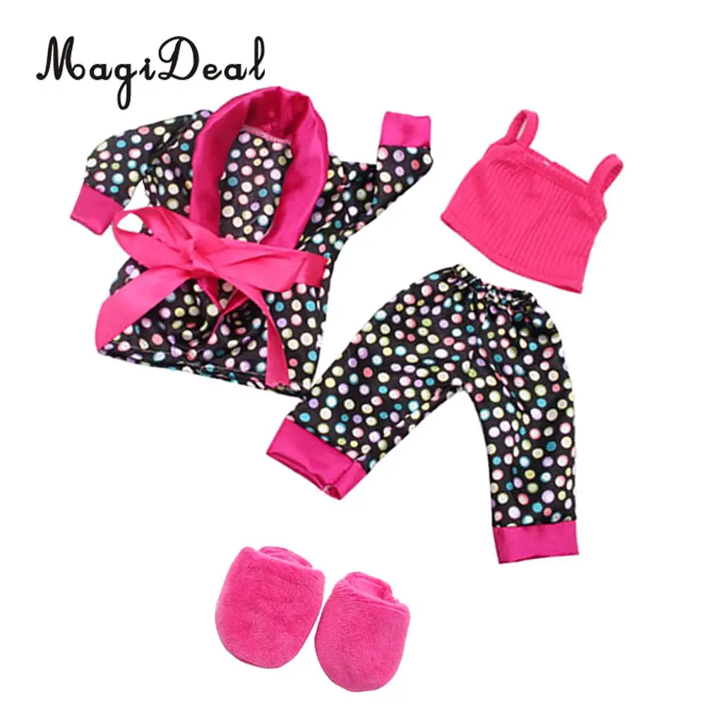 MagiDeal 1Set Pajamas Suit Tops Pants Suspender Slipper Shoes for 18 Inch   Doll Baby Clothes Clothing Accessories