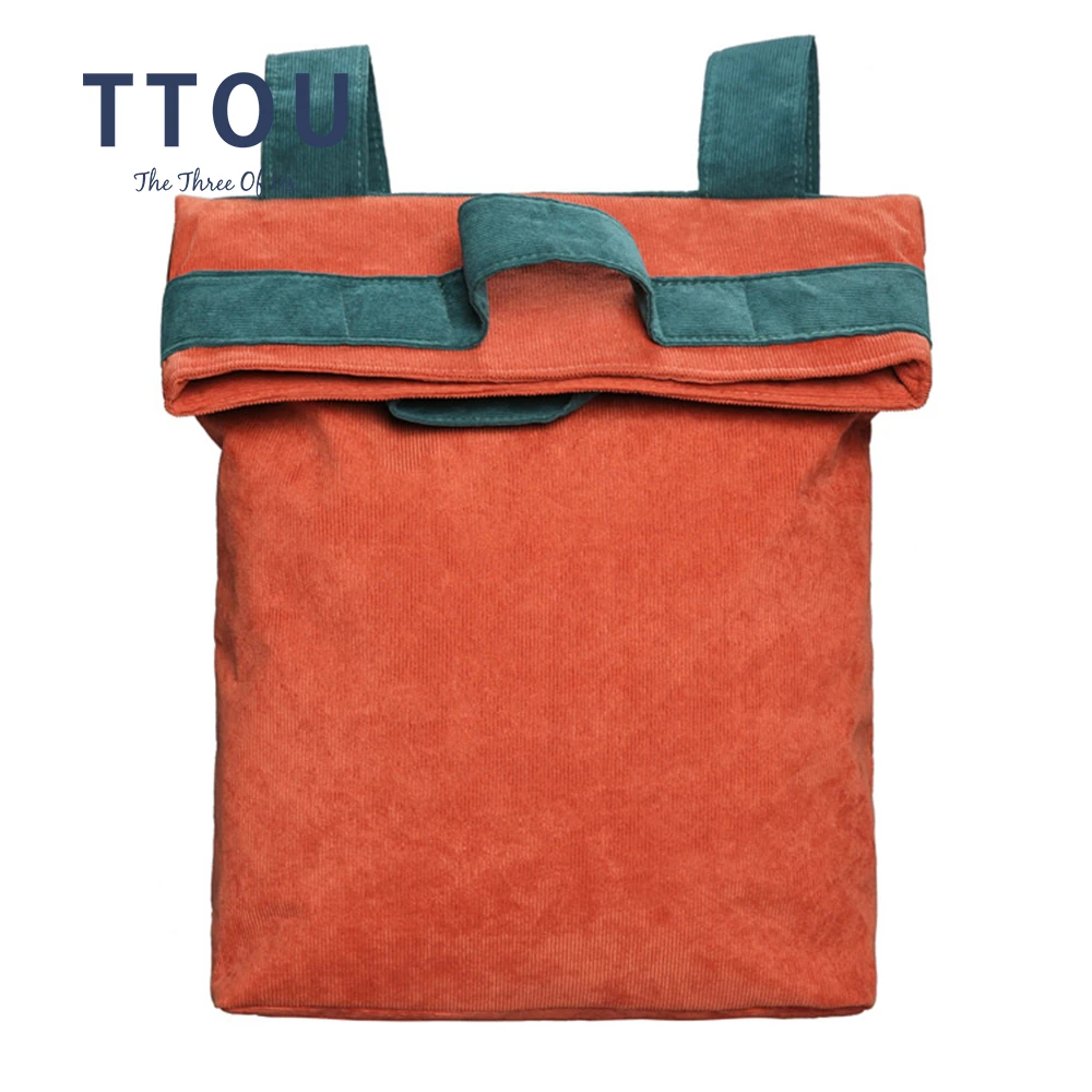 Goede Ttou Vrouwen Vouw Over Rugzak Mode Corduroy Rugzak Vrouwelijke Patchwork School Rugzak Panelled Reistas Voor Meisjes