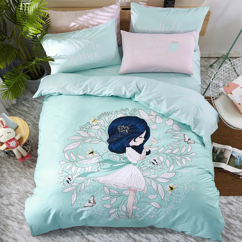 

KELUO Print Bedlinens Cotton Queen size Duvet cover set Bedding set 3/4PCS Cartoon Children Boy Girl Gife