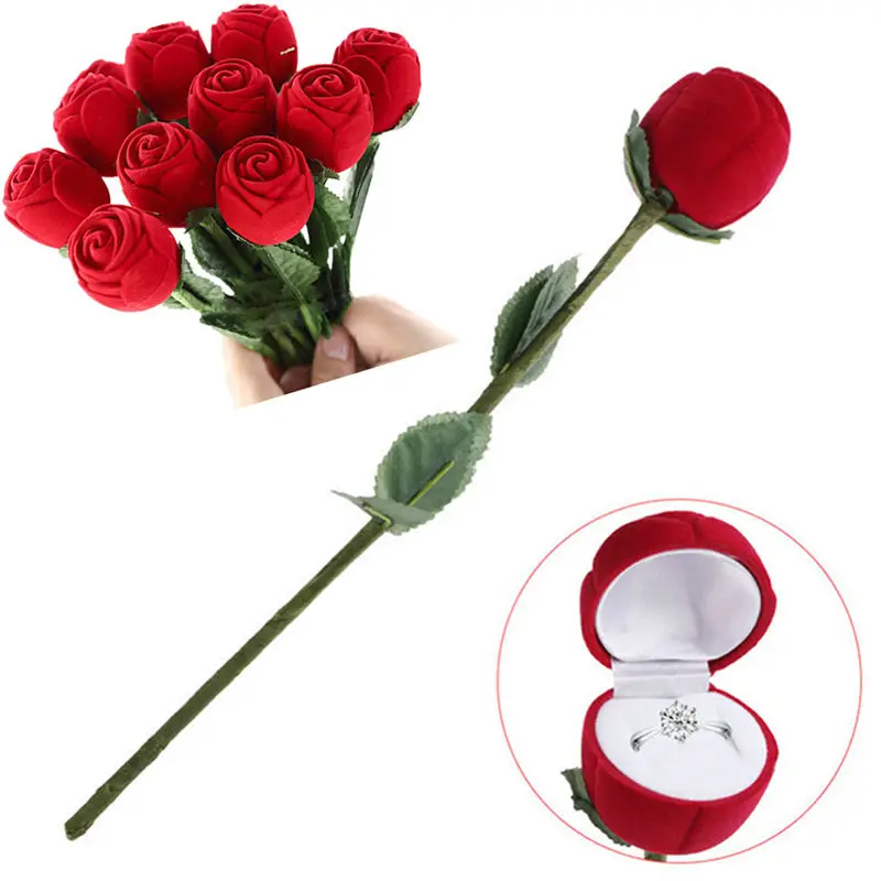 Portable 3D Red Rose Jewelry Box Wedding Ring Gift Case