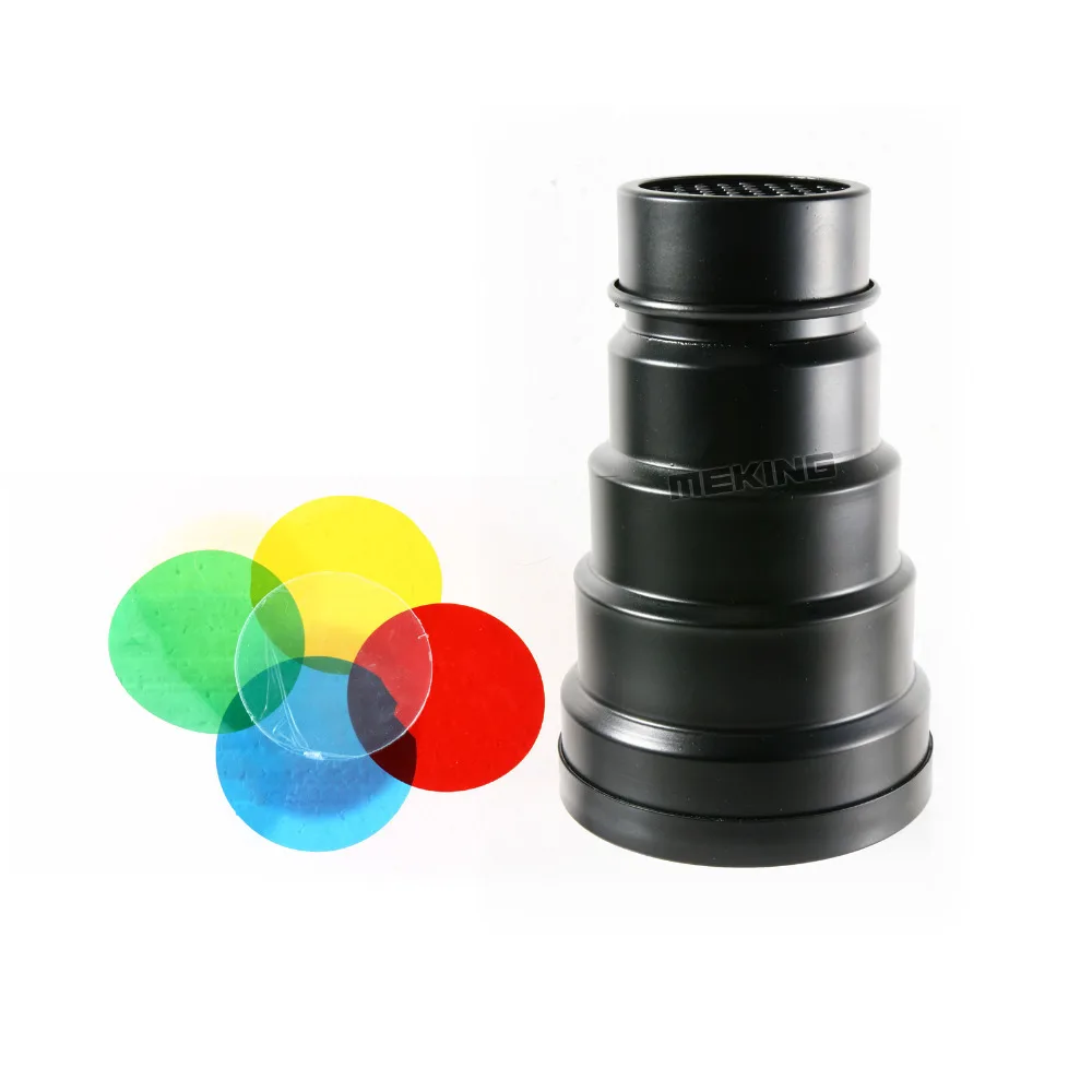 

photographic Conical Snoot 9.8cm with Honeycomb grid Gel Filter Red Yellow Green Blue for Studio Flash Monolight Strobe GY set