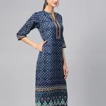 New Style India Fashion Woman Ethnic Styles Printing Costume Cotton Top Travel Dance Clothing Beautiful Blue Lady Long Top