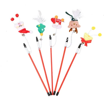 

Christmas Cat Toys Pet Interactive Colorful Feather Teaser Plastic Stick Santa Claus Christmas Tree Shape Cat Toys Pet Supplies