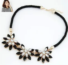 2016 Women Collar Bohemian Retro Statement Necklace Woven Chain Link Crystal Flower Pendant Necklace Fine Jewelry Wholesale