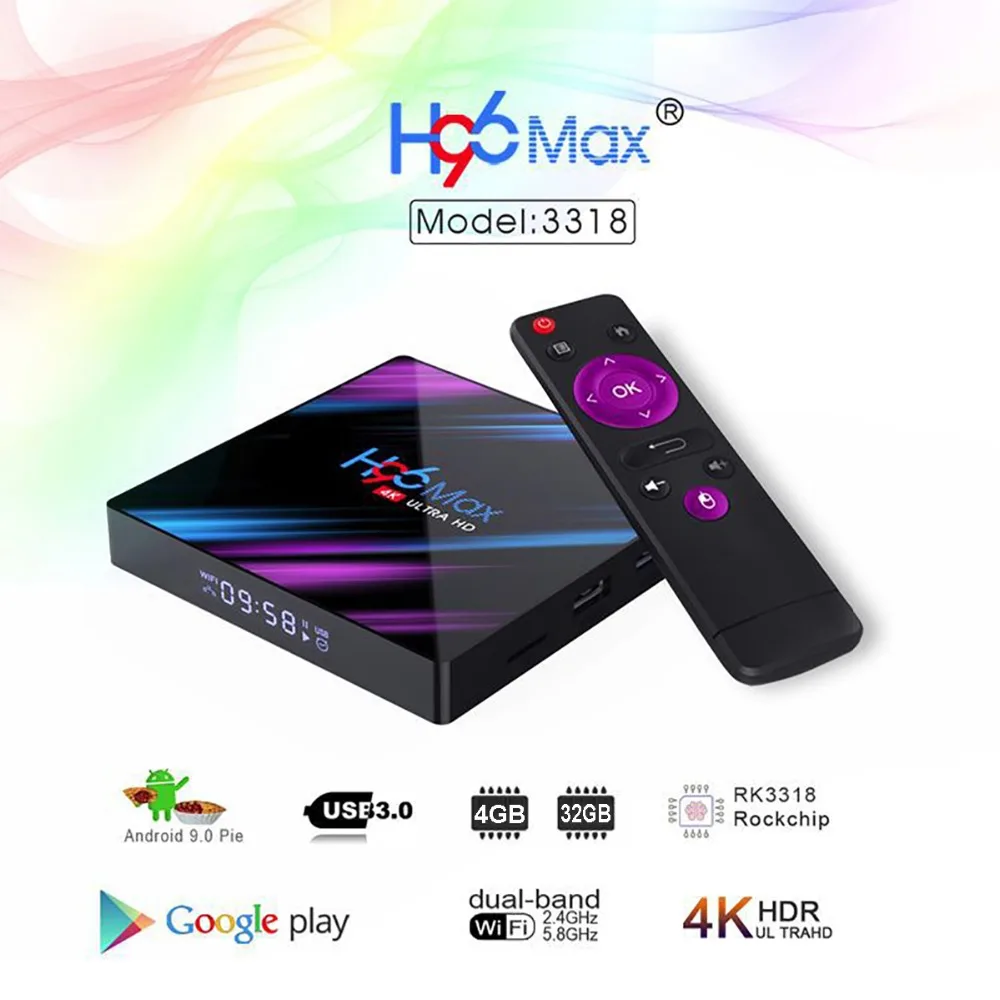 

H96 max Rockchip RK3318 Quad-Core Smart TV Box Android 9.0 4GB 3GB 2.4G/5G Wifi Bluetooth 4.0 Set Top Box 2GB 16GB Media player