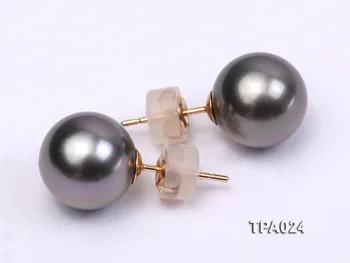 

Unique Pearls jewellery Store 11mm Natural Black Tahitian Pearl Earrings 14k Gold Stud Earring Perfect Lady's Birthday Gift