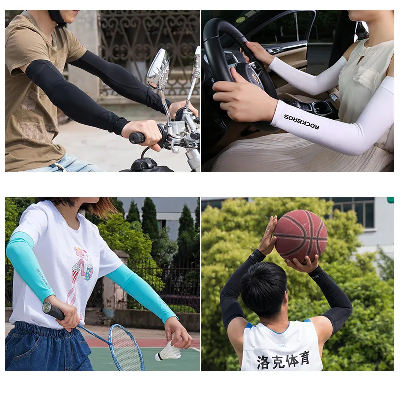 ROCKBROS Ice Fabric Breathable UV Protection Running Arm Sleeves Fitness Basketball Elbow Pad Sport Cycling Outdoor Arm Warmers