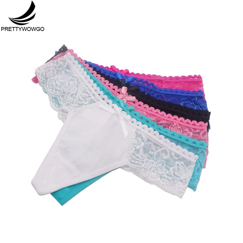 

Prettywowgo 6pcs/lot New Arrival 2019 Women 6 Color Cotton Sexy Girl G String Thong Panties M L XL 7236