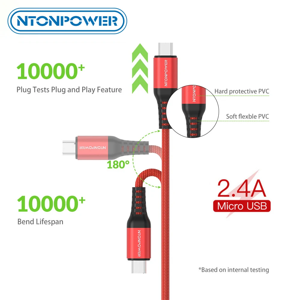 NTONPOWER المصغّر usb كابل شاحن مزامنة البيانات نوع-C كابل النايلون شحن سريع لل اللوحي شاحن هاتف محمول يعمل بنظام تشغيل أندرويد كابل يو إس بي الحبل