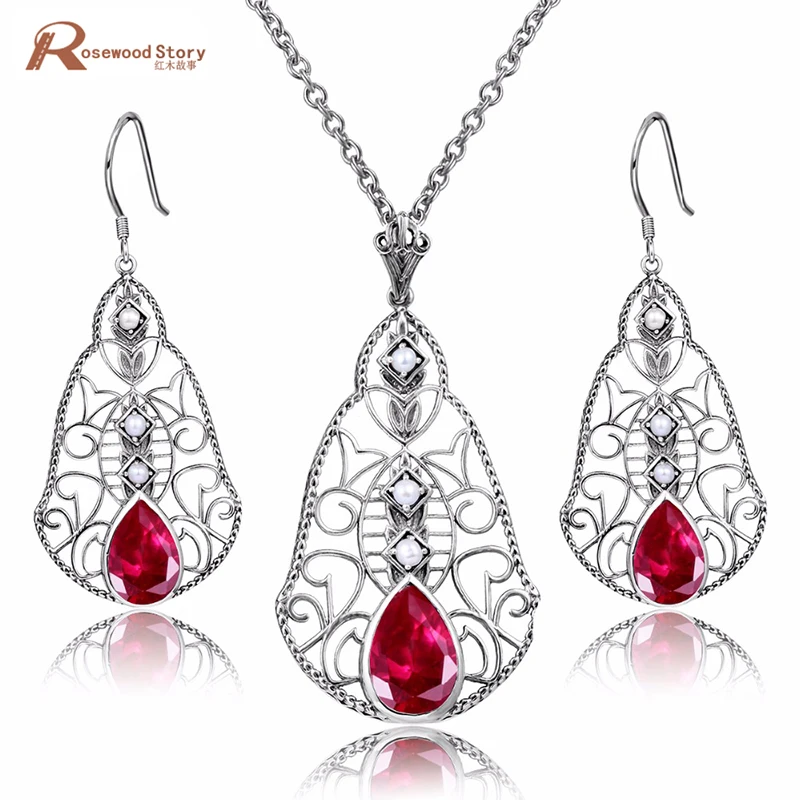 

Nigerian Wedding African Jewelry Shell Design Natural Pearl Jewelry Set Red CZ Stone Pendant Earrings for Women Birthday Gift