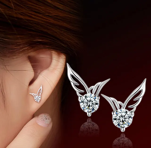 Women Angel Wings Stud Earrings Fashion South Korea Bohemian White Women Angel Wings Stud Earrings Fashion South Korea Bohemian White Gold Overlay Ear Jewelry 925