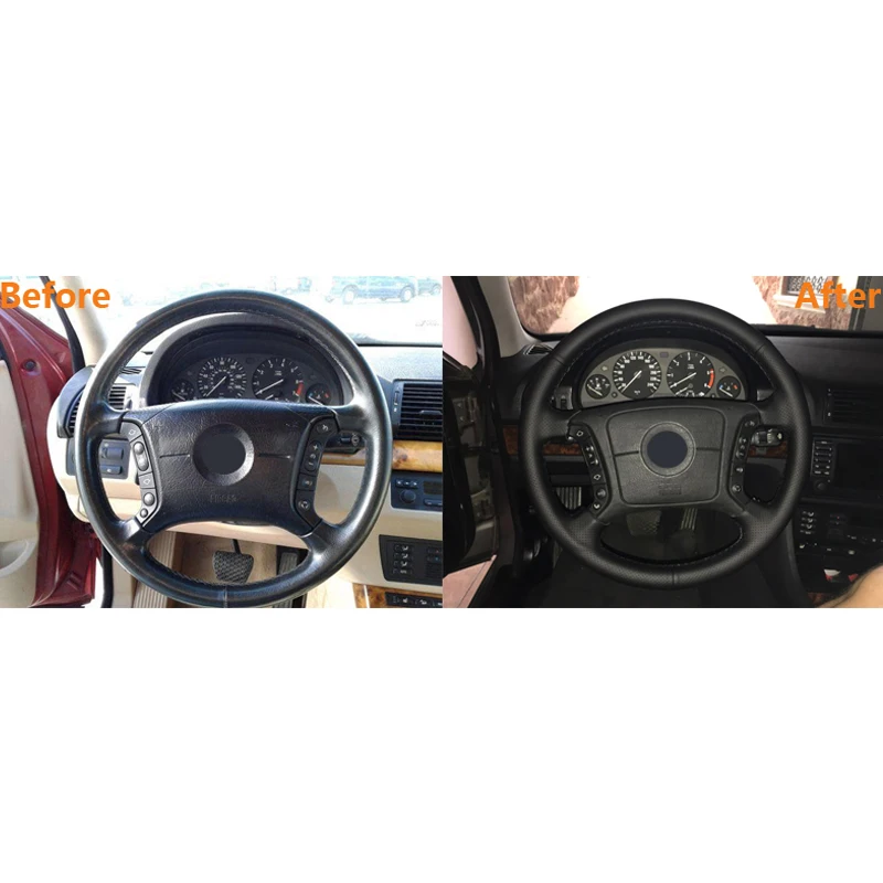 Чехол рулевого колеса автомобиля MEWANT из черной искусственной кожи для BMW E46 318i 325i