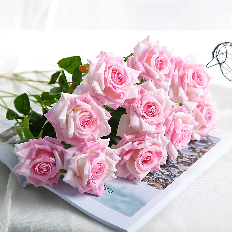 yumai 10 шт. / Компл. Красная Роза Шелковые Искусственные Букеты Розовый Белый Шампанское Розы Пучок
