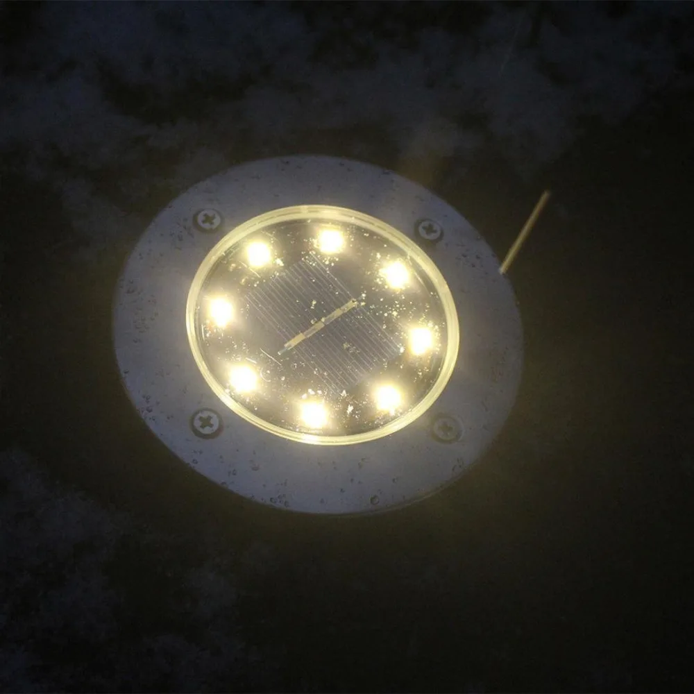 8LED Солнечный Мощный дисковый светильник, наземный светильник, Точечный светильник для улицы, дорожка для двора, сада, настила, газон, водонепроницаемый