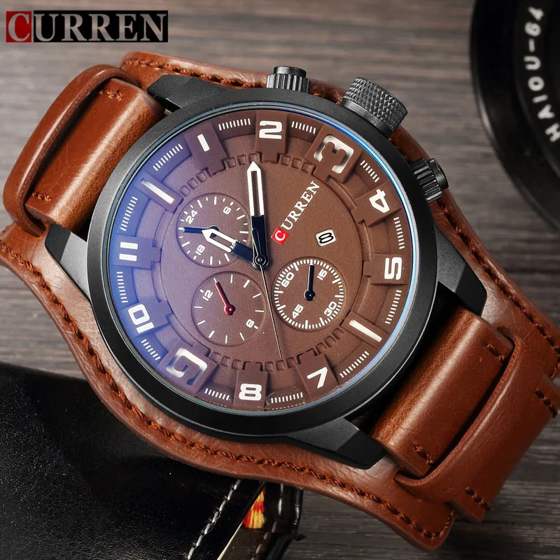 Curren 8225 Army Military Quartz Mens Watches Top Brand Luxury Leather Men Watch Casual Sport Male