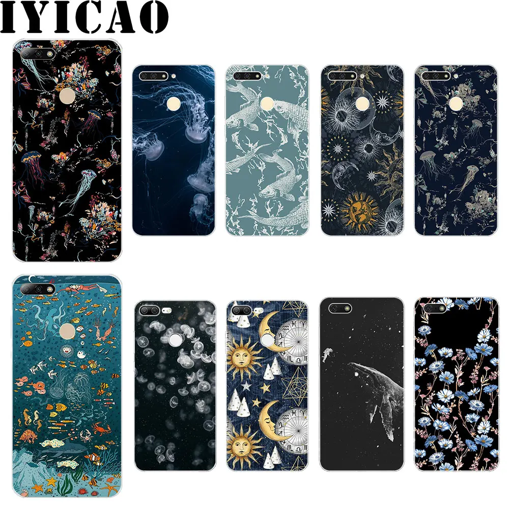 Жесткий чехол с принтом животных Медузы IYICAO для huawei Honor Play Note 10 6A 6C 7A Pro 7C 7X 8C 8X8 9