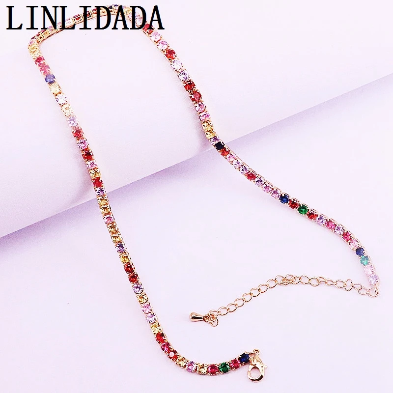 

5Pcs women sparking rainbow cz tennis link chain fashion Modern jewelry 2019 summer statement nice necklace