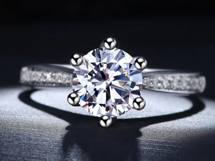 Продвижение YANHUI изысканные оригинальные украшения кольца из стерлингового серебра 925 для женщин Роскошные 1 Фианит 2 карата обручальное кольцо JZR031