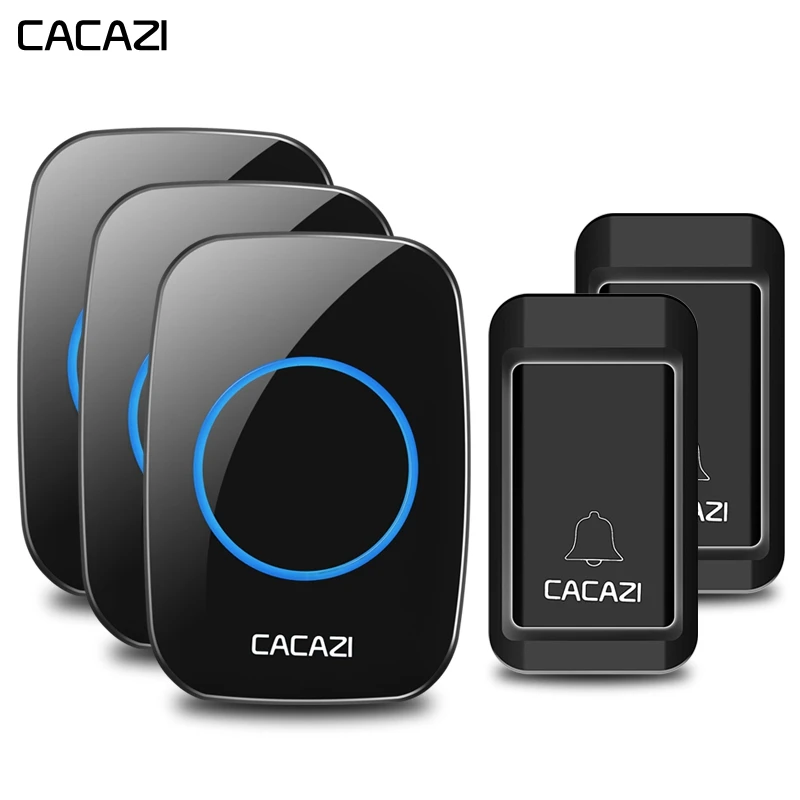 CACAZI Self Powered Wireless Doorbell No Battery Waterproof 2 Button 3 Receiver Home Cordless door bell chimes US EU UK Plug |