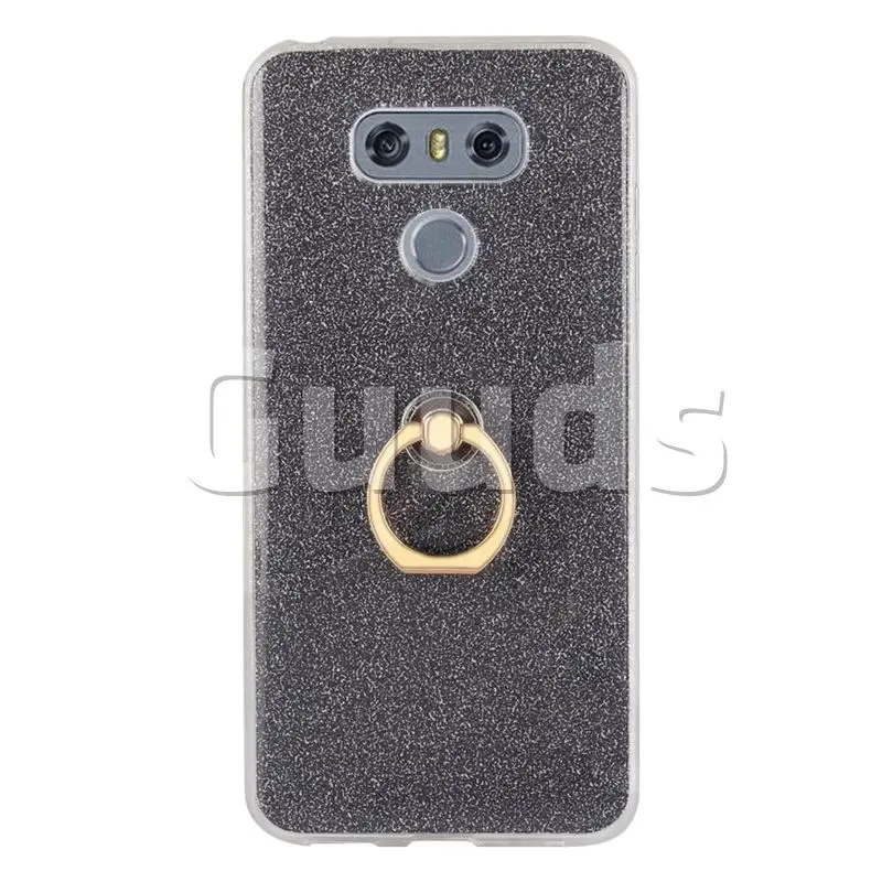 Luxury Soft TPU Glitter Back Ring Cover with 360 Rotate Finger Holder Buckle for LG G6 - Black