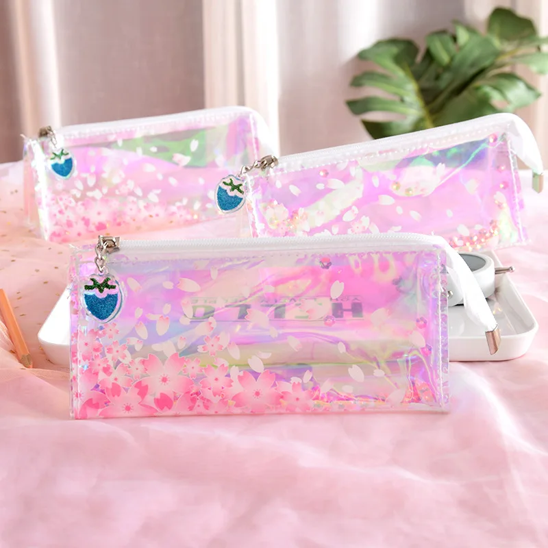 

20pcs/set Cherry Kawaii Pencil Case School Pencil Case for Girls Boys Laser sequins Pen Box Stationery Bag School Supplies
