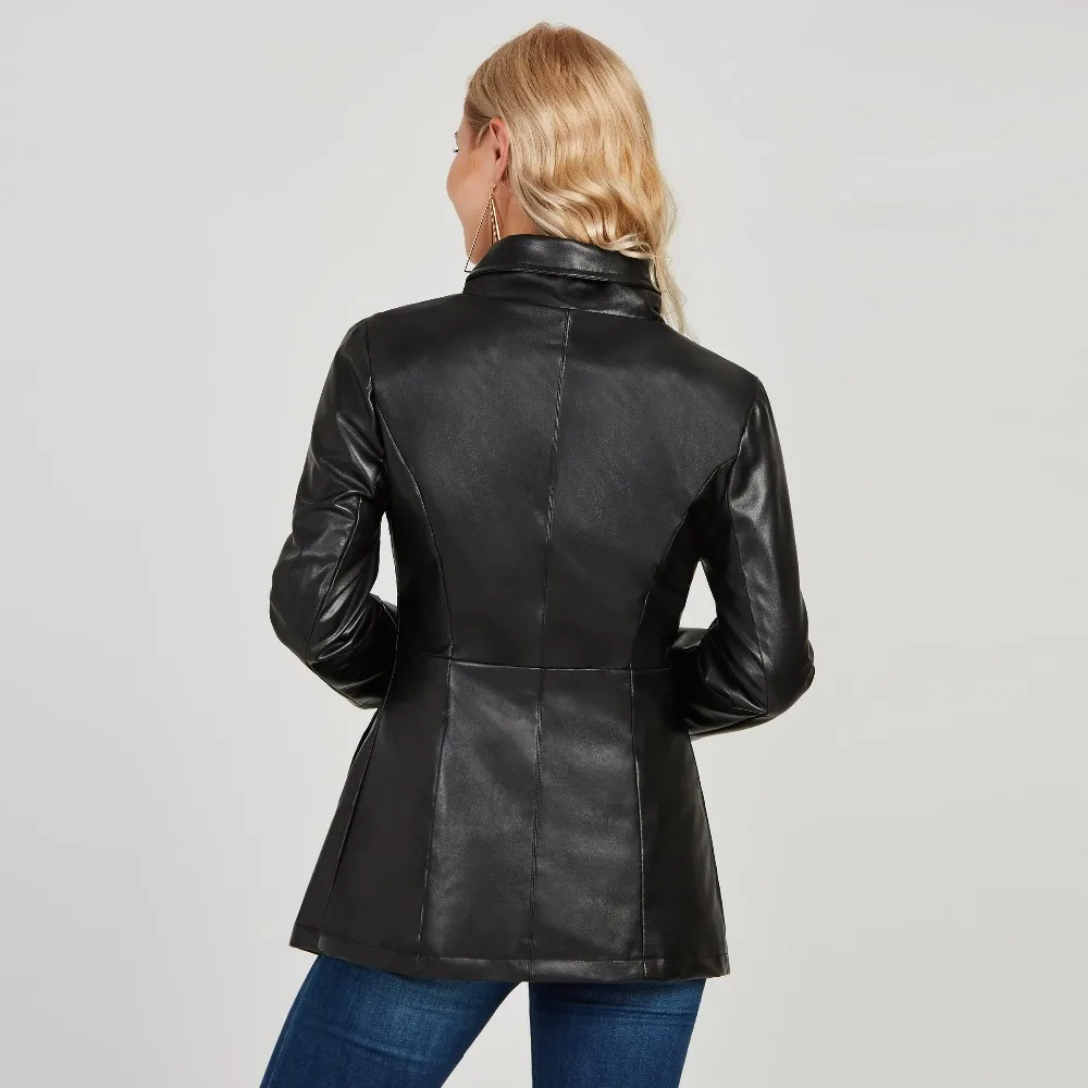 Готическая Женская куртка из искусственной кожи; сезон зима-осень; Черная мотоциклетная куртка средней длины; верхняя одежда из искусственной кожи; куртка из искусственной кожи; Лидер продаж года