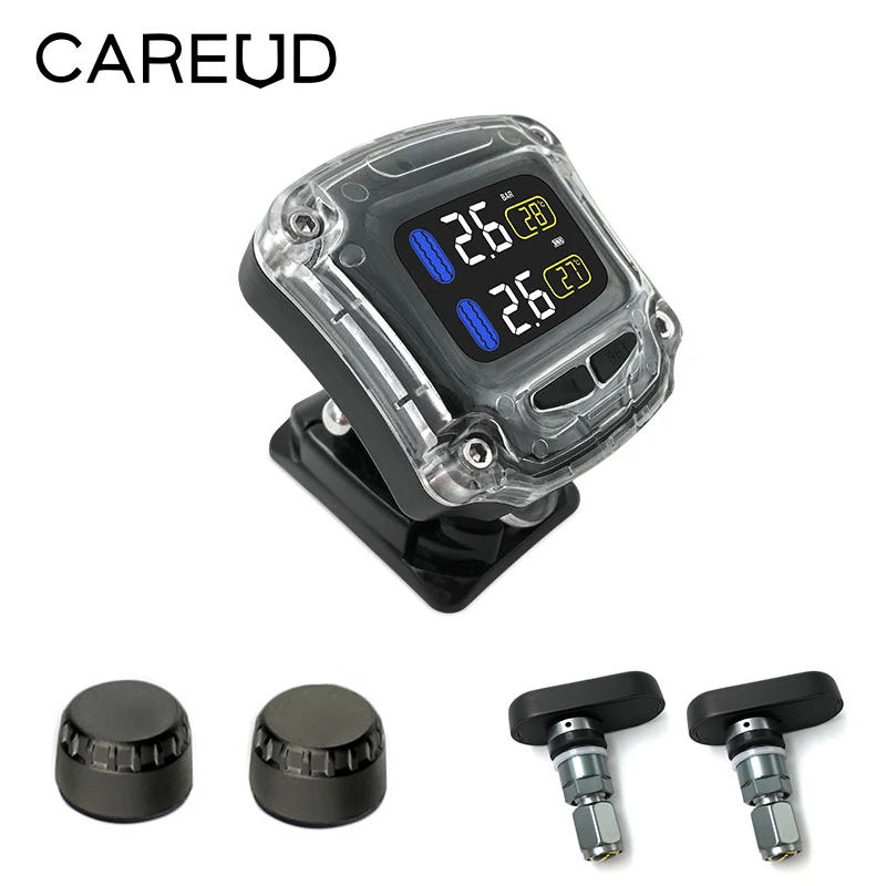

Smart Motorcycle TPMS 2 Internal External Sensors Kit Wireless Motor Tire Pressure Monitoring System Realtime Temperature Alarm