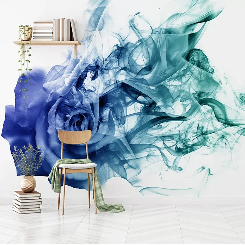 Custom 3D Wall Murals Wallpaper Modern Abstract Art Blue Smoke Rose Mural Creative Study Bedroom Living Room Wall Decor Painting