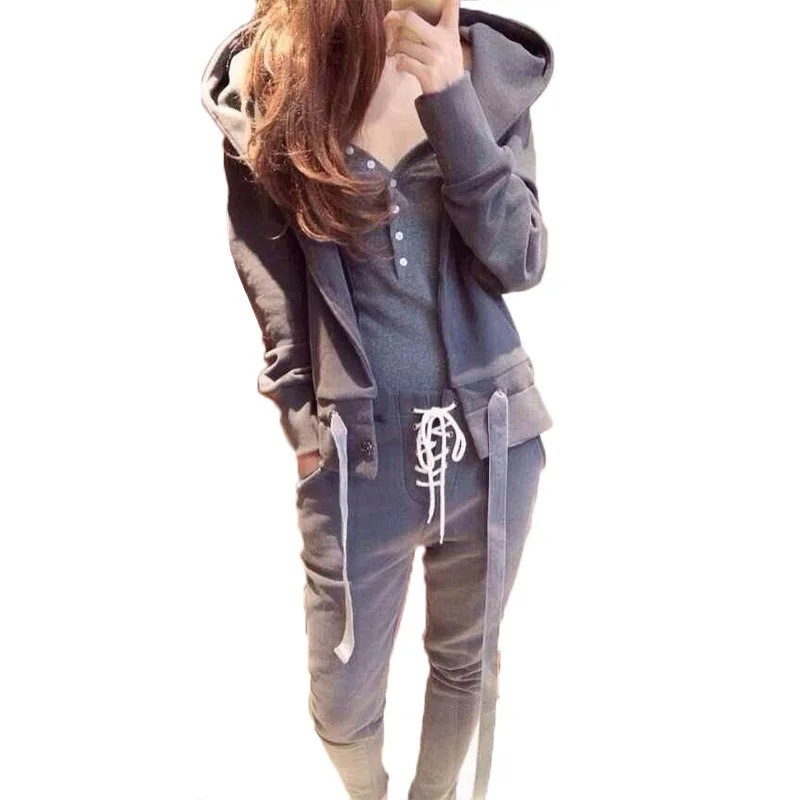 

2019 New 3 piece set Autumn fashion tracksuit Women Femme Casual Hooded Fleece warm sportwear track suit V-neck Tops Shirts