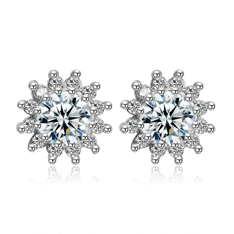 

100% 925 sterling silver fashion shiny cz zircon snow flower ladies`stud earrings women gift female jewelry wholesale cheap