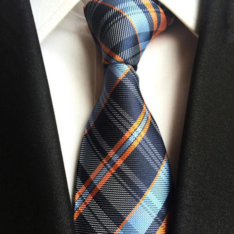 Новая Мода Галстуки в клетку для мужчин синий оранжевый ЖАККАРДОВЫЕ тканый узор свадебные подарки для Шелковый костюм галстуки бизнес