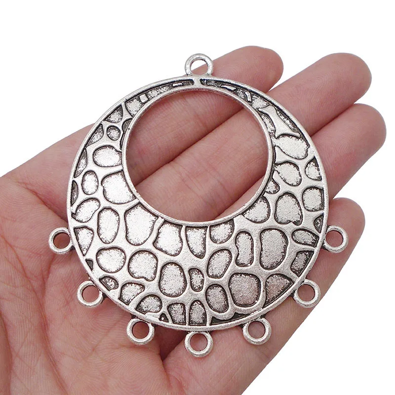 

3 x Antique Silver Boho Ethnic Tribal Multi Strand Chandelier Necklace Accessories Round Connectors Pendants Components 71x59mm
