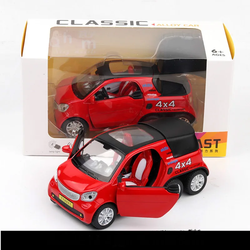 

For Mercedes-Benz Smart Car Model Pickup Alloy 4x4 Model Pull Back Car Sound Light Door Open Car Toy Autos De Juguete Diecast