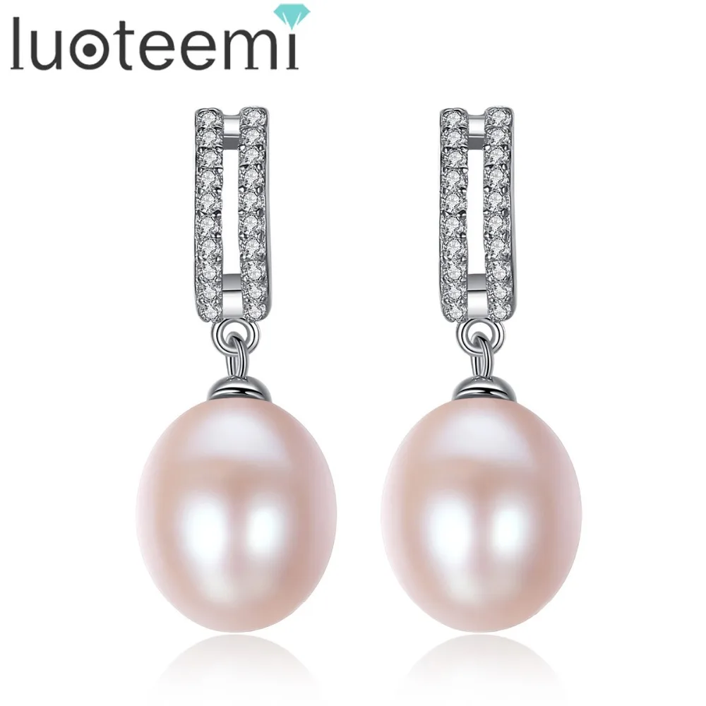 

LUOTEEMI Brand New Fashion Bridal Luxurious Big Drop Earrings Silver Natural Pearl Brincos For Women Girl Party Gift Jewelry