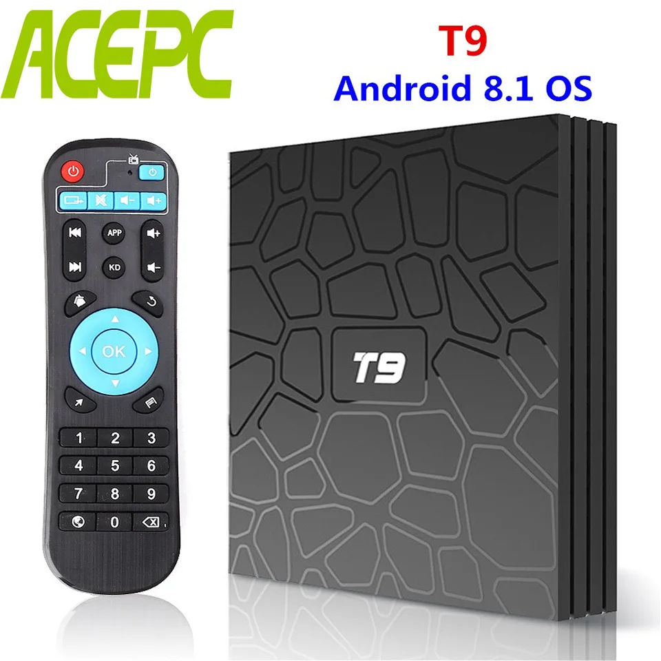 

Android 8.1 TV Box T9 RK3328 Quad Core Smart Set Top Box Optional 2.4G/5G Dual WIFI Bluetooth HDMI USB 3.0 4K Google Play Store