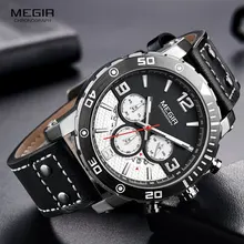 MEGIR мужские спортивные кварцевые часы модные кожаные хронограф с ремешком аналоговые наручные часы для мужчин светящиеся водонепроницаемые ML2084