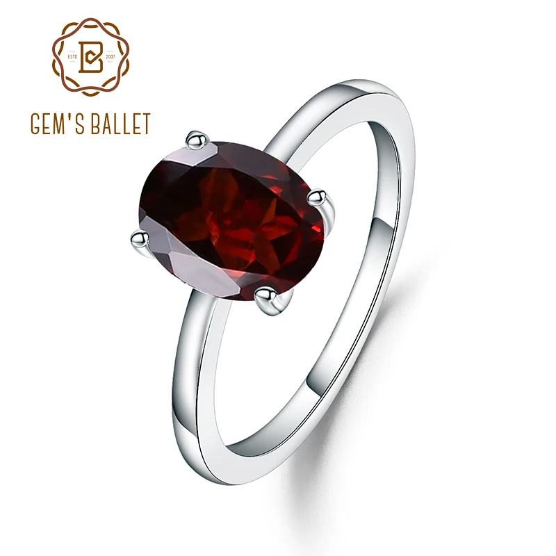 Gem's Ballet 2.21Ct Овальный натуральный красный гранат драгоценный камень кольцо 925 пробы серебряный камень для рождения, солитер обручальное кольцо для женщин